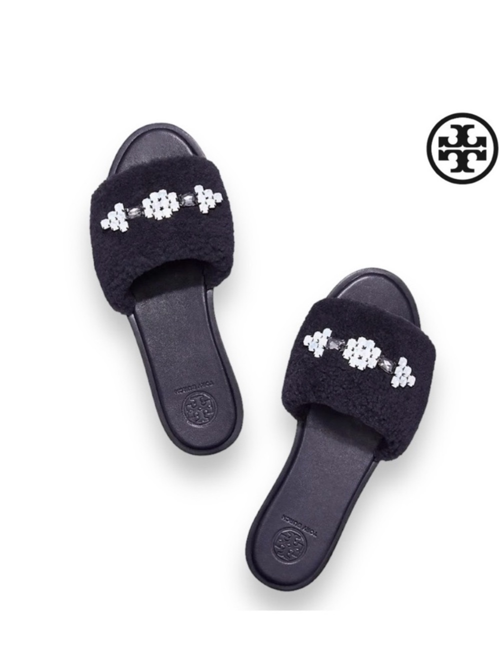 Tory Burch Aspen crystal slides sandals size 8 slip-on pool flip flops beach